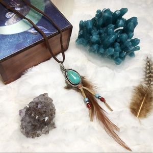 (NWT) Turquoise & Feather On Leather